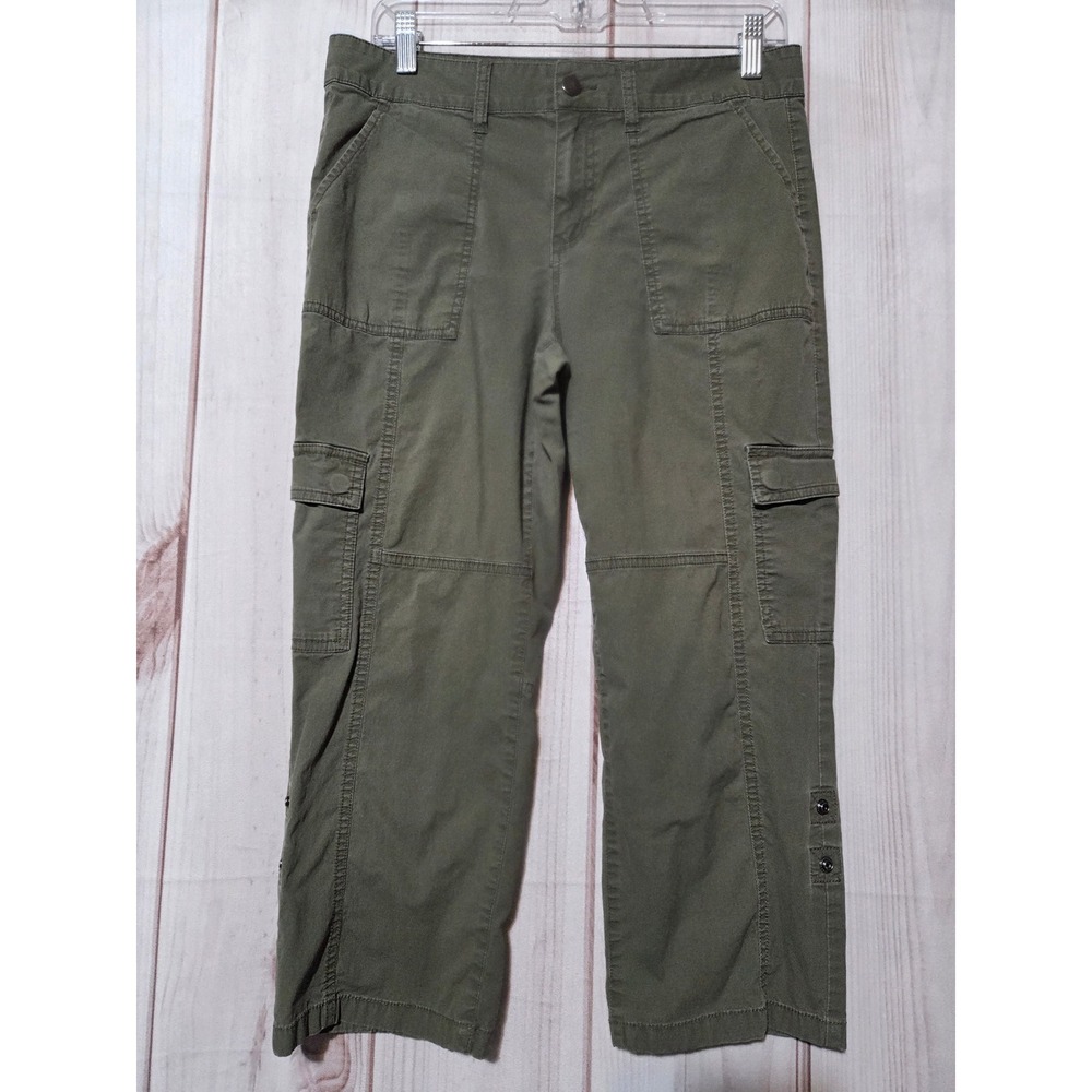 Market & Spruce Womens Olive‎ Green Cargo Pants Size 8 Utility Crop Snap Hem